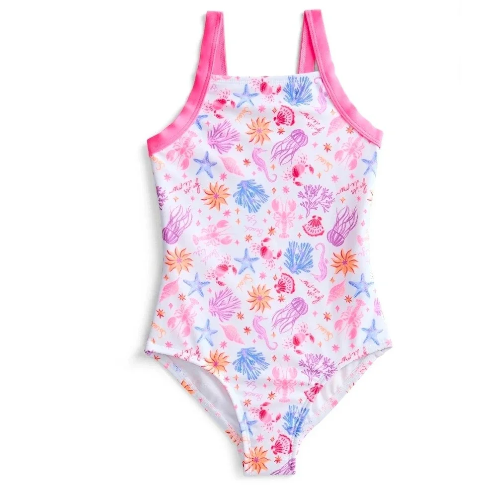 Wonder Nation Girls' One-Piece Swimsuit with UPF 50+, Sizes L (10-12)